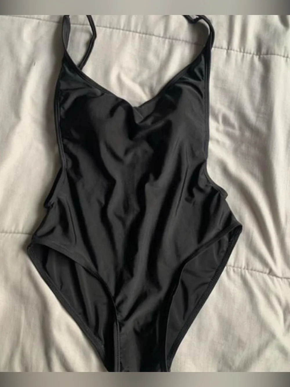 Women’s Black Bare-Back One-Piece Swim Suit - Minimal Back Strap - Picture 2 of 4